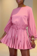 Casual Solid Patchwork O Neck Cake Skirt Dresses