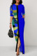 Casual Color Lump Print Patchwork Slit O Neck Straight Dresses