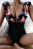 Sexy Solid Patchwork Flounce Swimwears