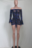 Sexy Print See-through Mesh Wrapped Skirt Dresses