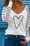 Casual Daily Striped Print Solid Sequins Basic V Neck Tops