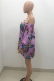 Fashion Casual Plus Size Butterfly Print Basic Oblique Collar Printed Dress
