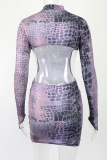 Sexy Print Hollowed Out Half A Turtleneck Pencil Skirt Dresses