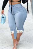 Fashion Casual Solid Tassel Patchwork Plus Size Jeans