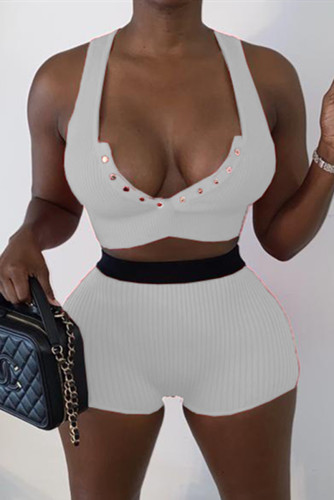 Sexy Casual Solid Basic V Neck Sleeveless Two Pieces