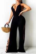 Sexy Solid High Opening Halter Loose Jumpsuits