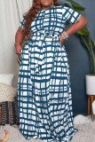 Sexy Plaid Patchwork O Neck Cake Skirt Plus Size Two Pieces
