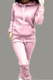 Casual Solid Patchwork Hooded Collar Long Sleeve Two Pieces