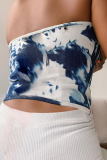 Sexy Print Draw String Strapless Tops