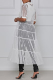 Sexy Casual Patchwork See-through Turndown Collar Short Sleeve Dress