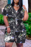 Casual Patchwork Tie-dye V Neck Harlan Rompers