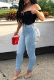 Sexy Casual Solid Hollowed Out Plus Size Jeans