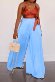 Fashion Solid Patchwork Loose High Waist Wide Leg Solid Color Bottoms
