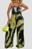 Casual Print Tie Dye Patchwork Spaghetti Strap Straight Jumpsuits