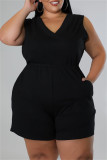 Fashion Casual Solid Patchwork V Neck Plus Size Romper