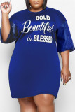 Fashion Casual Plus Size Letter Print Patchwork O Neck Short Sleeve Dress