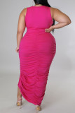 Fashion Sexy Solid Slit Fold Square Collar Vest Dress Plus Size Dresses