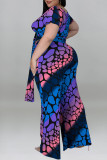 Casual Print Bandage Patchwork O Neck Plus Size Two Pieces