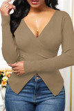 Fashion Casual Solid Patchwork V Neck Tops