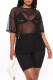 Fashion Sexy Solid See-through O Neck Short Sleeve Two Pieces