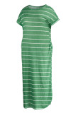 Fashion Casual Plus Size Striped Print Basic O Neck Short Sleeve Dress