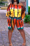 Casual Print Patchwork Off the Shoulder Plus Size Two Pieces