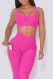 Sexy Sportswear Solid Backless Top Trousers Skinny Two-piece Set