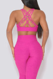 Sexy Sportswear Solid Backless Top Trousers Skinny Two-piece Set