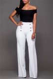 Fashion Casual Solid Patchwork Regular High Waist Trousers