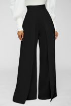 Casual Solid Patchwork Boot Cut High Waist Wide Leg Solid Color Bottoms