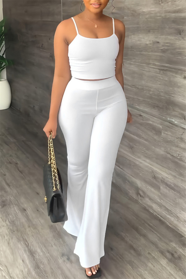 Sexy Casual Solid Backless Spaghetti Strap Sleeveless Two Pieces