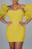 Sexy Solid Mesh Off the Shoulder Pencil Skirt Dresses