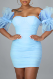 Sexy Solid Mesh Off the Shoulder Pencil Skirt Dresses