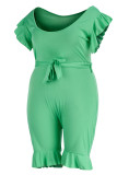 Casual Solid Patchwork Flounce O Neck Plus Size Jumpsuits