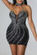 Fashion Sexy Patchwork Hot Drilling Hollowed Out Backless Halter Sleeveless Dress