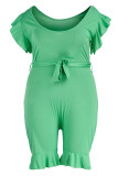 Casual Solid Patchwork Flounce O Neck Plus Size Jumpsuits