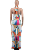 Fashion Sexy Print Bandage Hollowed Out Backless Halter Regular Jumpsuits