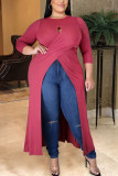 Sexy Solid Hollowed Out Slit O Neck Plus Size 