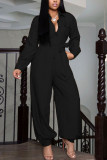 Fashion Casual Adult Solid With Belt Turndown Collar Loose Jumpsuits
