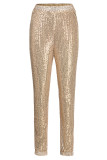 Sexy Solid Sequins Mid Waist Pencil Bottoms