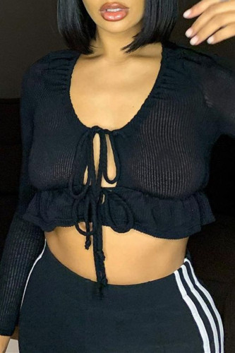 Sexy Casual Solid Strap Design O Neck Tops