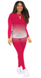 Fashion Casual Gradual Change Tie-dye O Neck Long Sleeve Two Pieces