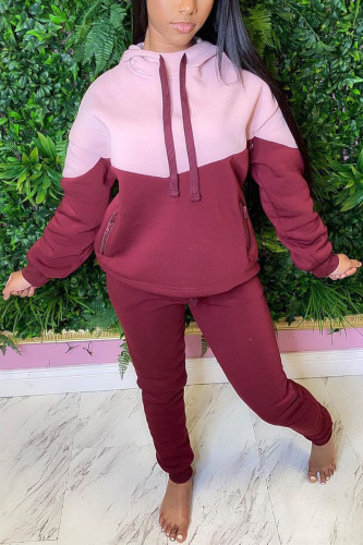 Casual Solid Patchwork Hooded Collar Long Sleeve Two Pieces