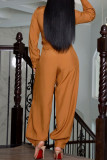 Fashion Casual Adult Solid With Belt Turndown Collar Loose Jumpsuits