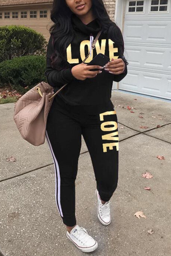 Fashion Casual Turtleneck Long Sleeve Regular Sleeve Letter Print Plus Size Set