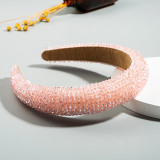 Fashion Beaded Solid Color Wide Hair Band For Women