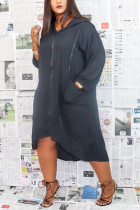 Fashion Casual Regular Sleeve Long Sleeve Hooded Collar Knee Length Solid Dresses