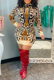 Work Daily Leopard O Neck Pencil Dresses