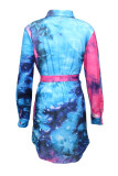 Fashion Casual Print Tie-dye Turndown Collar Shirt Dress