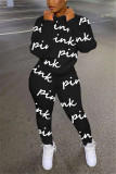 Fashion Casual Print Basic Zipper Collar Long Sleeve Two Pieces